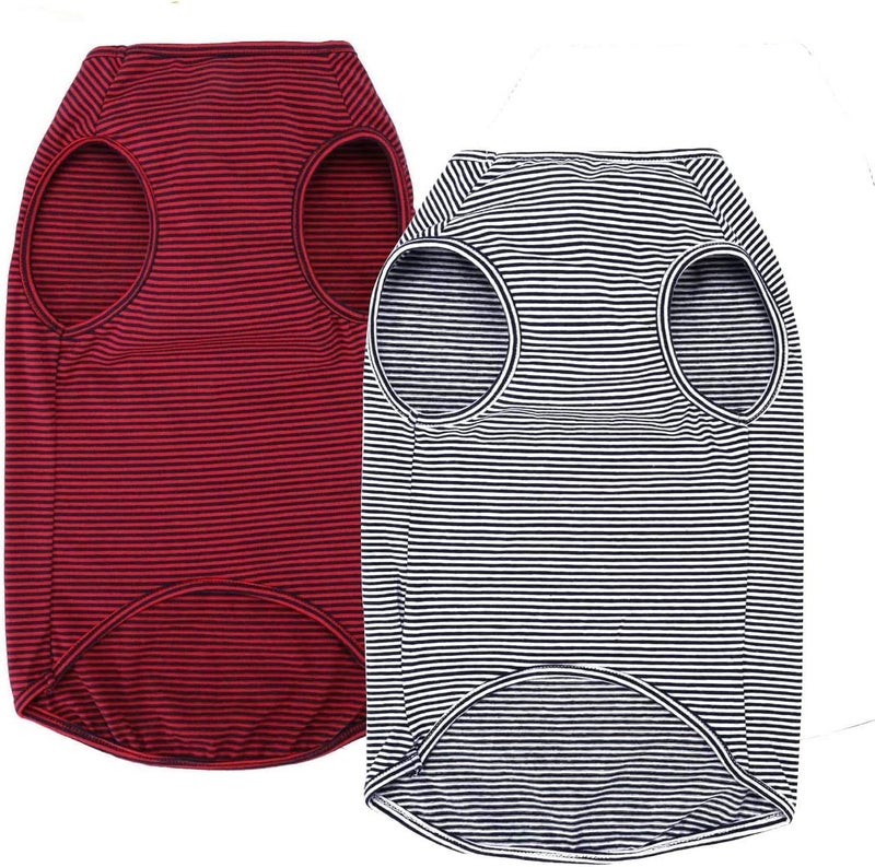 WEONE Dog Summer T-Shirts Striped Cotton Vest,Pet Breathable Soft Basic Clothes for Small Medium Larg Boy Girl Dogs,XS - Image 1